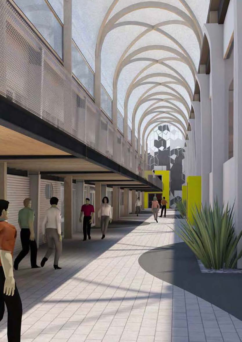 Render of the light-filled indoor walkway at Harbour Sports Hub